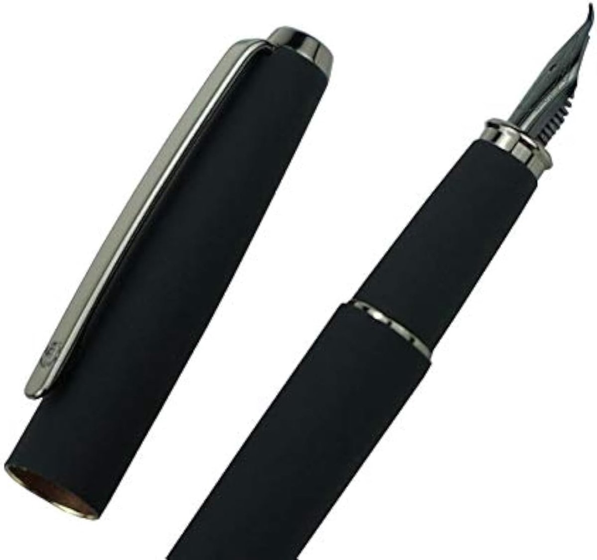 SnelShoppen - Luxe Fountainschrijfpennen met Gebogen Nib, Matte Zwarte Afwerking, Geschikt voor Fude Calligraphy, Tekeningen en Handschrift, Met Conve