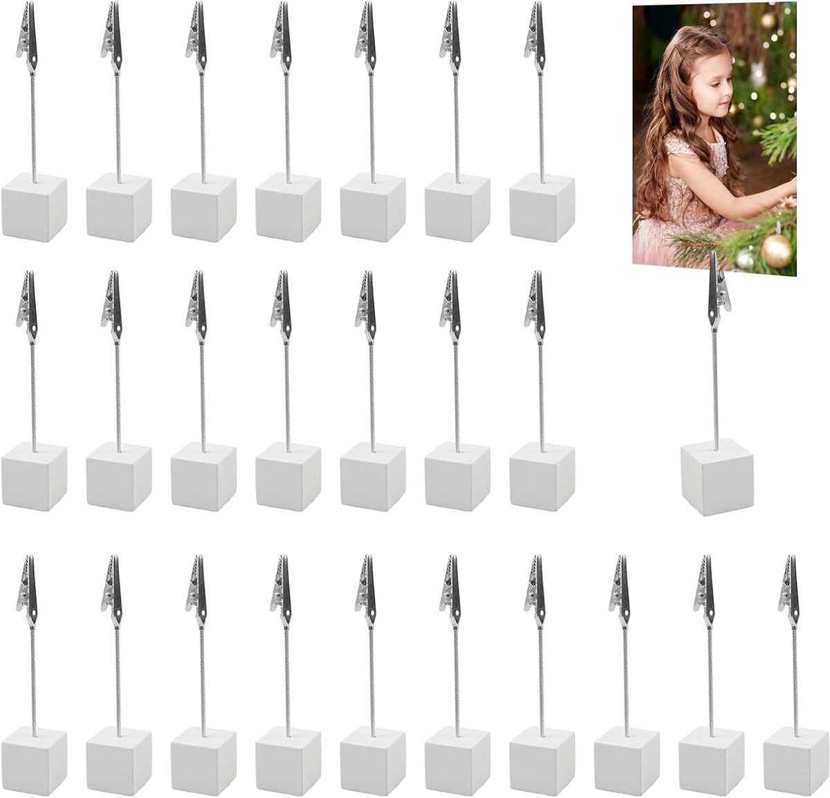 SnelShoppen - Photo Holders met Clips - Memo Clip Houder - Staande Notitiehouder - Fotohouder met Krokodilclips - 30 Stuks - Hout en IJzer - Decoratie