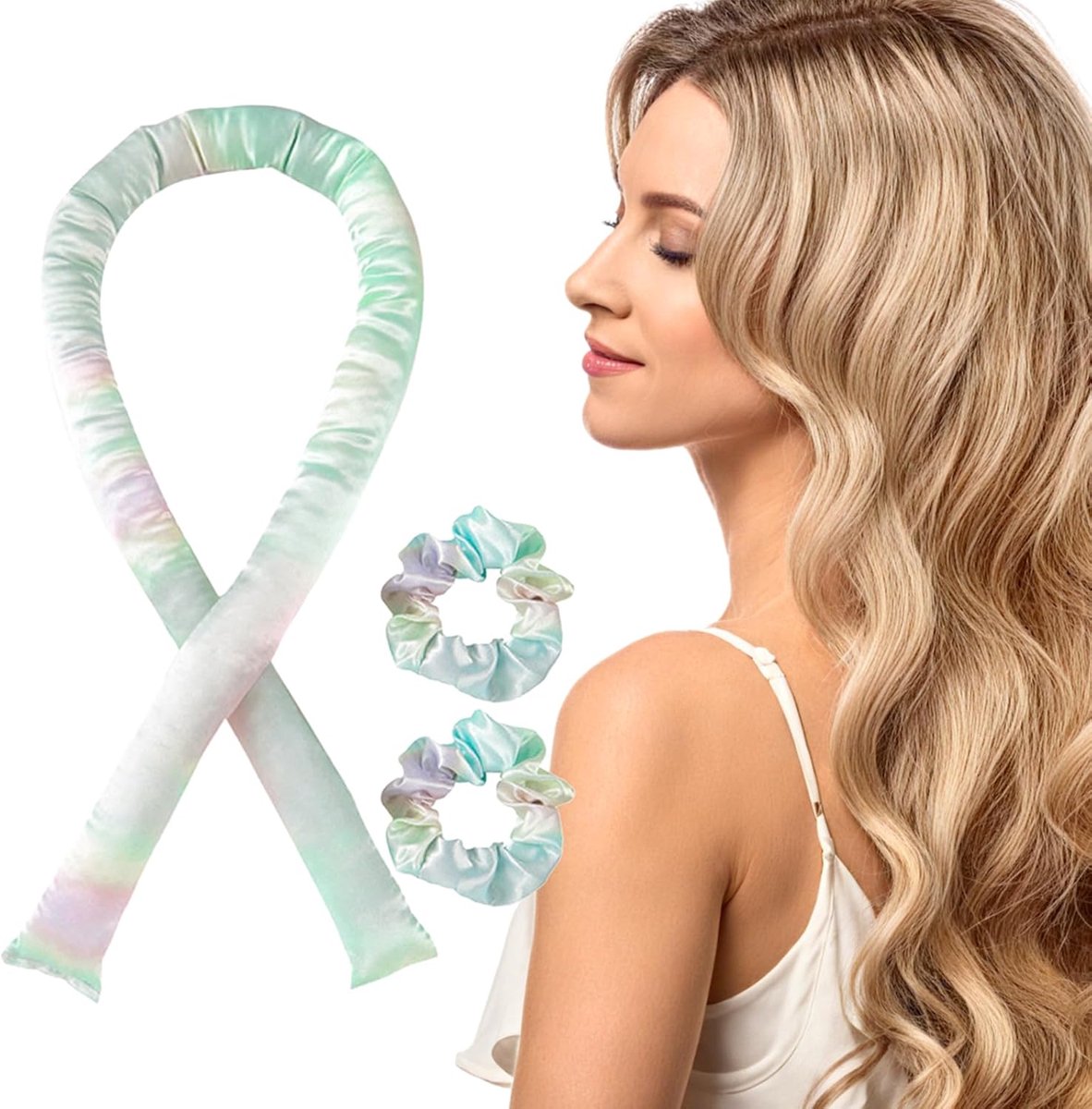 SnelShoppen - 3 Pcs Lange Zijde Curlers voor Volume, Zachte Band, Heatless Haar Krullers, DIY, Blauwe Medium, Perfect voor Lang Haar