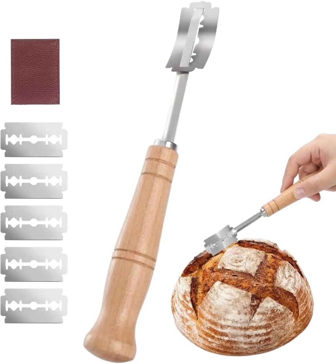 SnelShoppen - Baker's Knife voor Brood Snijden, Deegmes met 5 RVS Scheermessen, Ideaal voor DIY Brood en Bakken in de Keuken