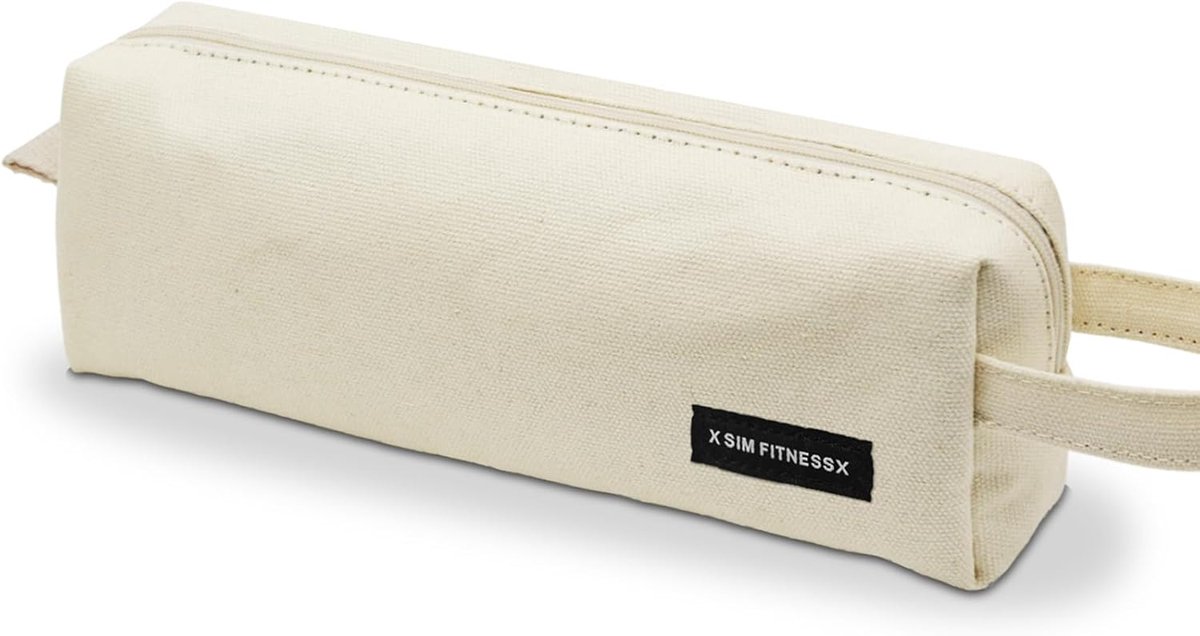 SnelShoppen - X SIM FITNESSX Pennenbak - Beige School Pencil Case voor Meisjes, Waterafstotend, Ruim, 21x5x8 cm, Perfect voor School & Kantoor