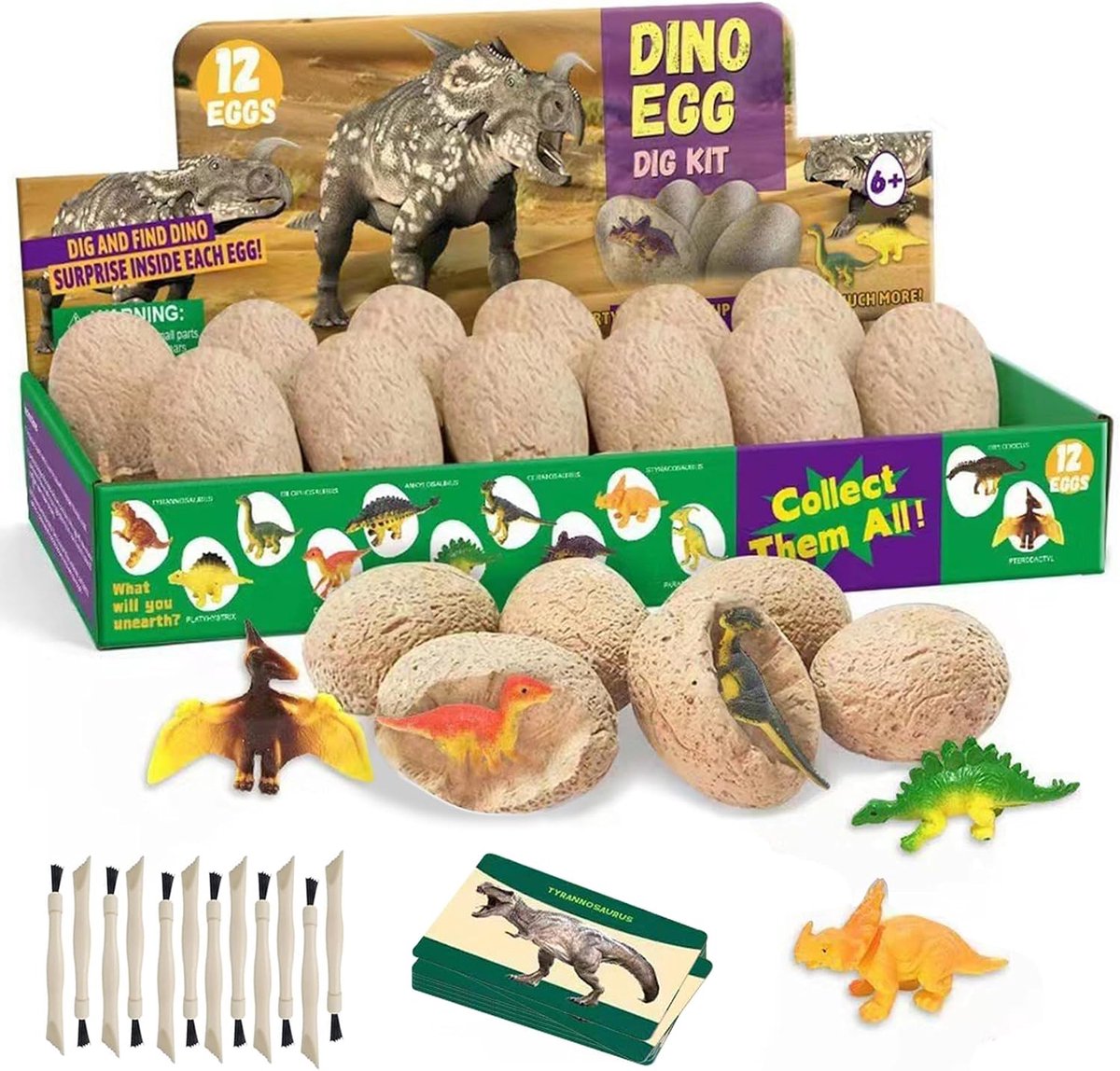 SnelShoppen - 12-delige Dino Excavation Set, Dino Eieren voor Opgraving, Educatief Speelgoed voor Kinderen, Feest, Klaslokaal, Gift