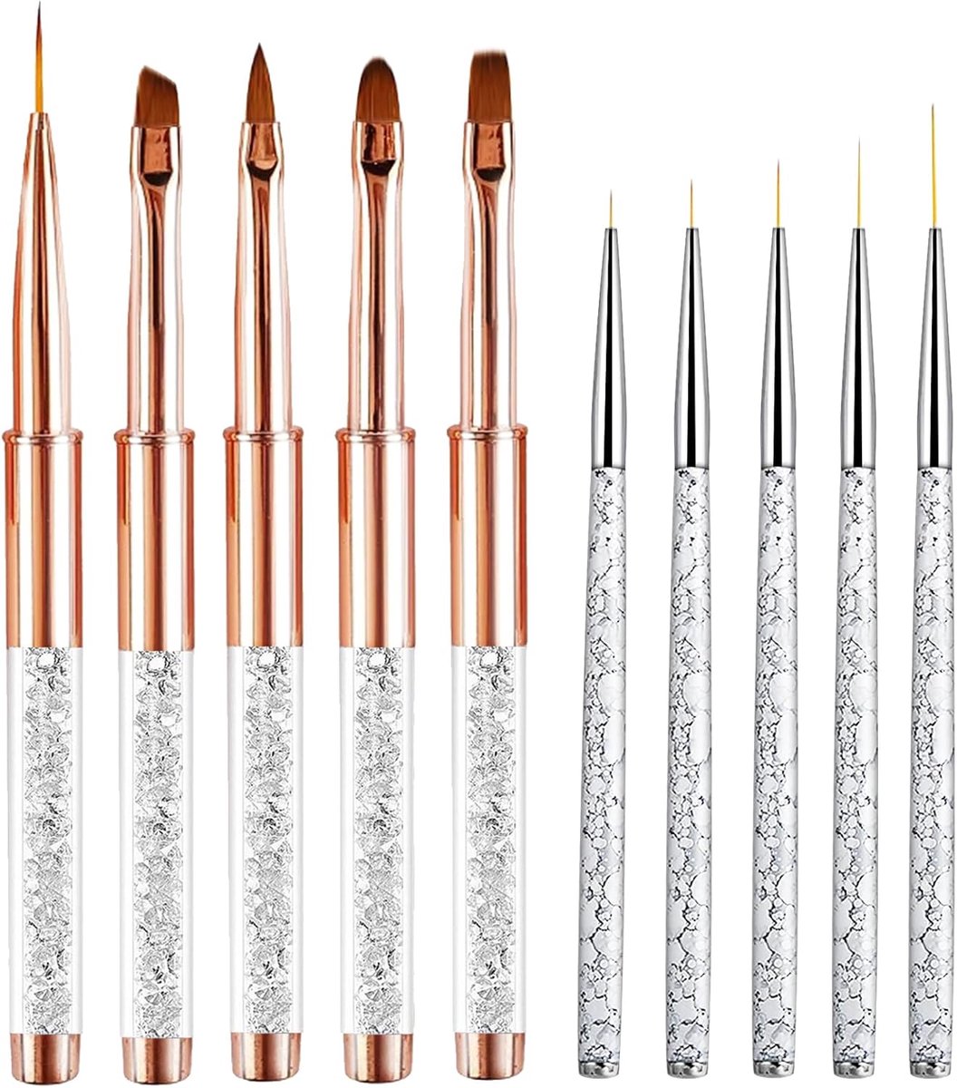 SnelShoppen - 10-delige nail art pens set - 5 fijne detail pens + 5 striping pens voor nail art - Professionele multifunctionele kwasten voor nail art