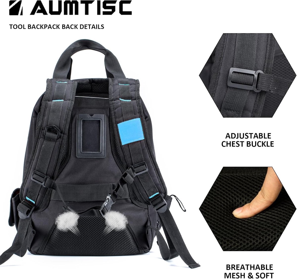 SnelShoppen - Elektricien Gereedschap Rugzak - Duurzame Tool Bag - Technicus Opbergoplossing met 49 Multifuntionele Zakjes - 16" x 11" x 9" - Blauw