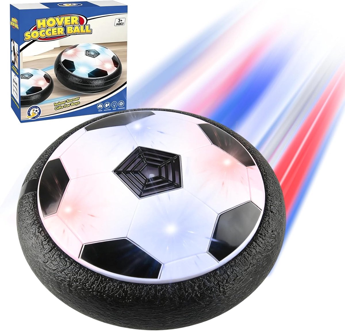 SnelShoppen - Air Power Football Floating Ball met LED Lichten en Muziek - Indoor Hoverball voor Kinderen 3-12 Jaar - Gemaakt voor Spelletjes en Teamw