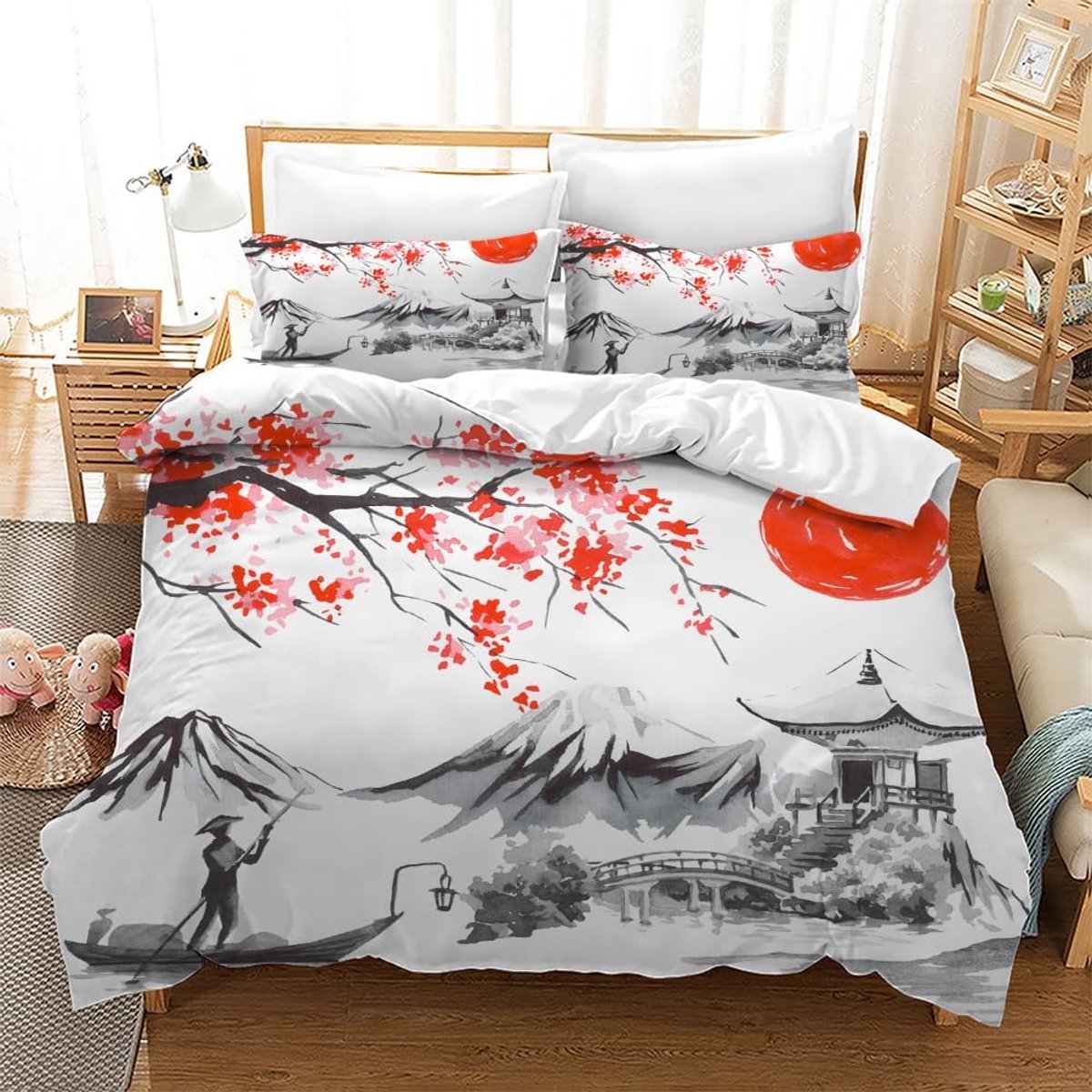 SnelShoppen - Cherry Blossom Beddengoed Set - Japanse Sakura Duvet Cover - Microfiber - 3 Delig - Kinderen - 135x200 cm, 200x200 cm, 220x240 cm - Zach