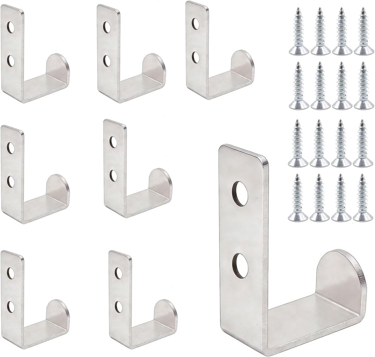SnelShoppen - 8-delige Set Wandhaakjes, RVS Haakjes voor Kleding, Handdoeken, Metaal, L-vormige Muurhaken voor Hal, Garderobe, Keuken, Zilver