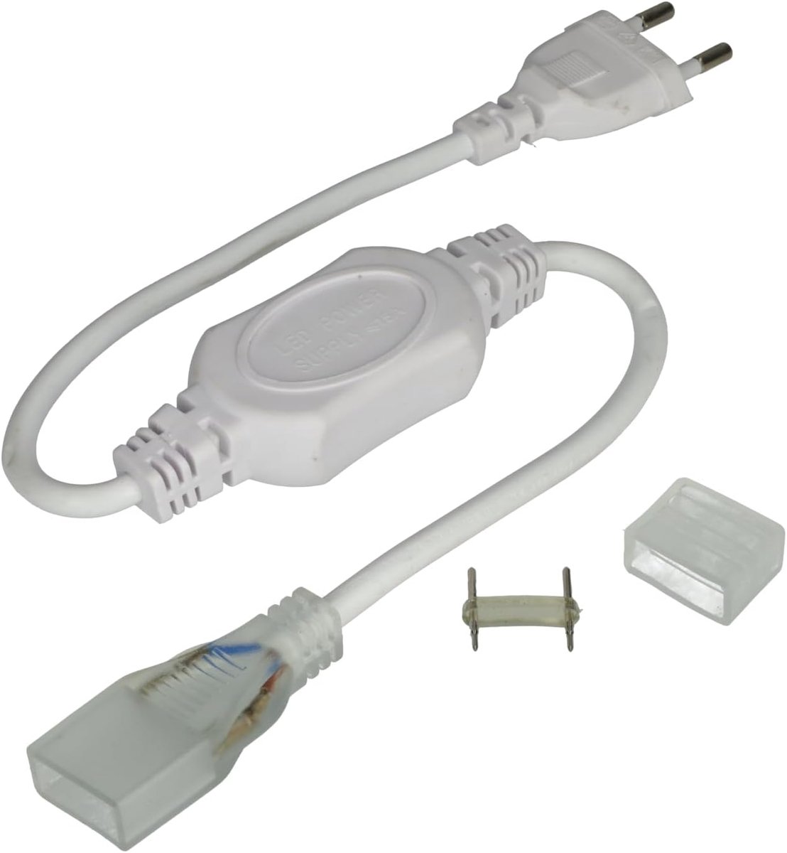 SnelShoppen - LED Strip Connector Set 20x8mm voor 220V LED Strips, 15A 3300W, IP65 Waterdicht, Inclusief Stekker, Aansluitpin en Eindkap voor Buitenge