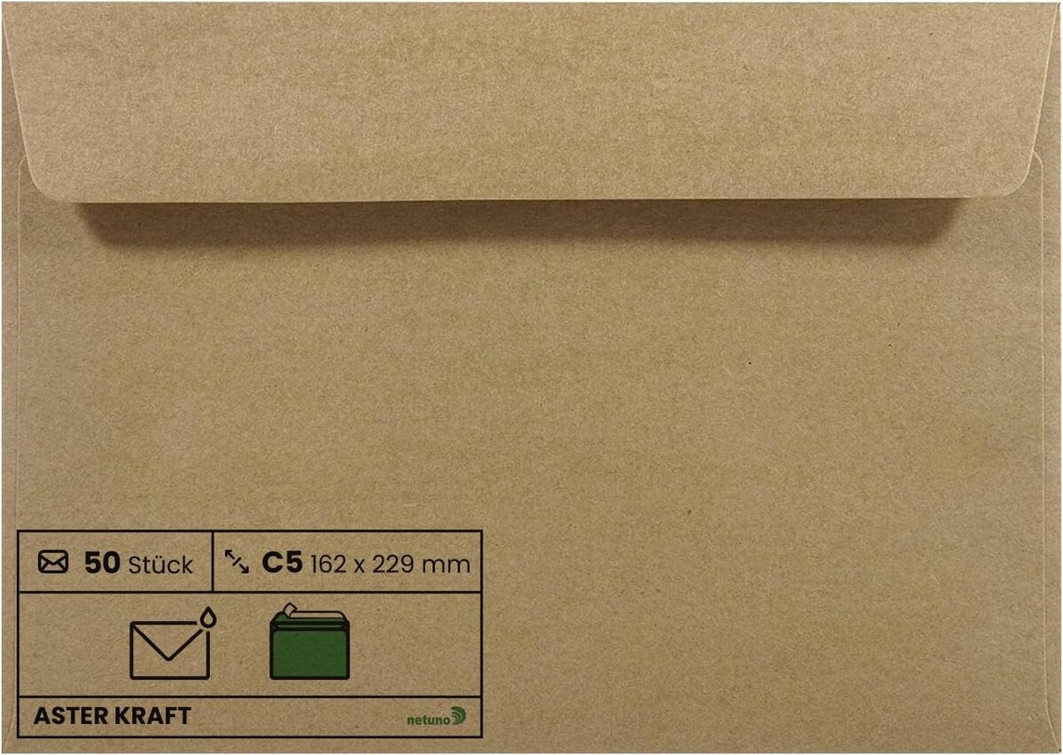 SnelShoppen - 50 Stuks C5 Aster Kraft Enveloppen 162x229mm 100g Zelfklevend Bruin voor Uitnodigingen, Bedrijfspost en Meer