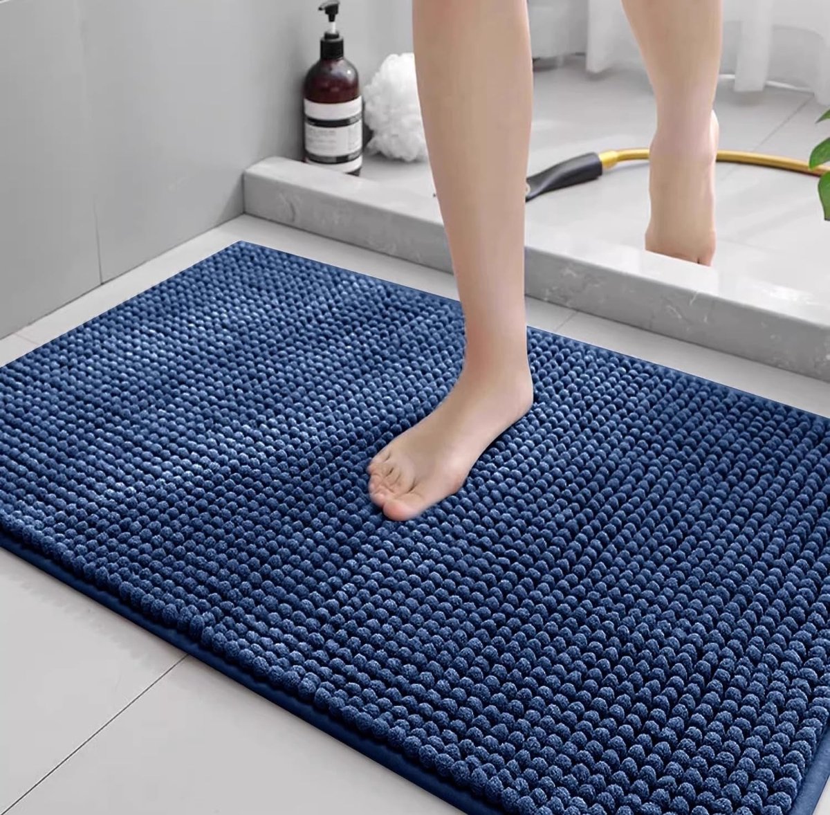 SnelShoppen - Chenille Badmat 60x90cm, Antislip Badkamer Tapijt, Absorberend Douchemant, Zacht en Sneldrogend, Machinewasbaar - Navy