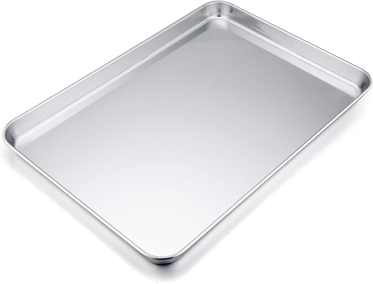 Rechthoekige bakplaat van roestvrij staal voor bakken, koken en serveren, 40 x 30 x 2,5 cm, niet-toxisch, eenvoudig schoon te maken en duurzaam