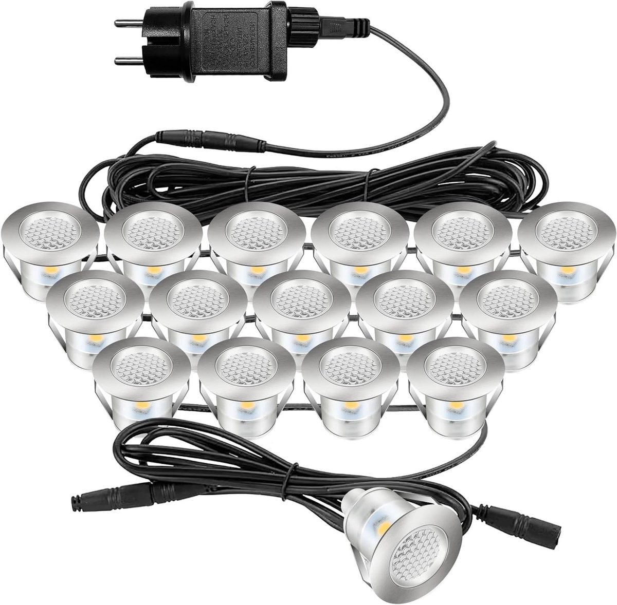 Set van 16 Waterdichte LED Inbouwlampen voor Buiten, Warm Wit, IP67, Ideaal voor Tuin, Terras en Zwembadverlichting