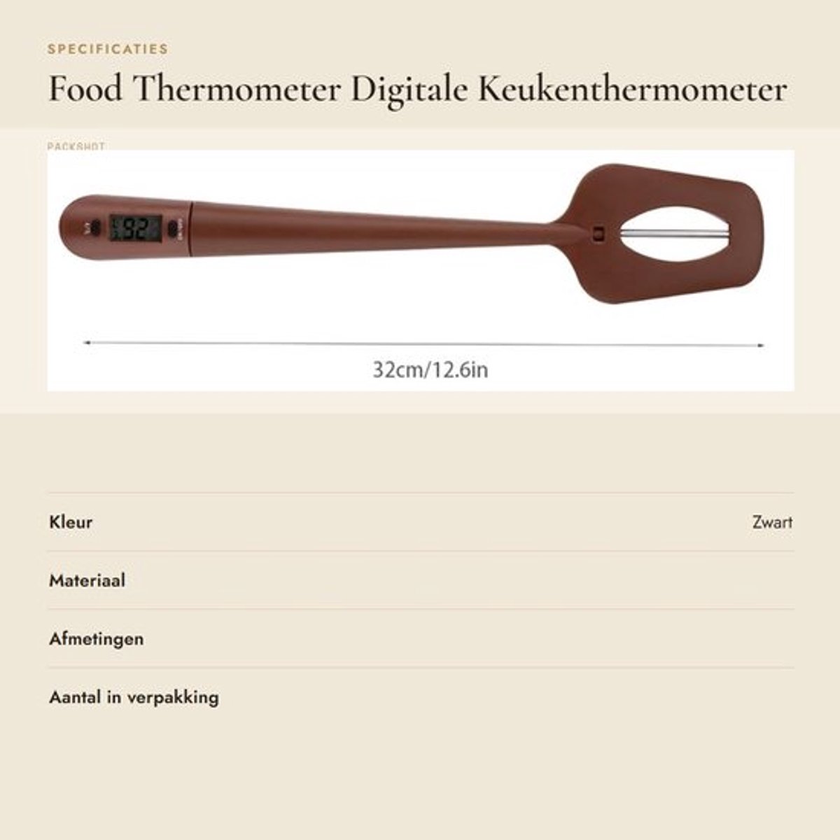 Voedselthermometer Digitaal - Vleesthermometer - Metalen Probe - Meetbereik 20~320℃ - Spatel - Duidelijk Digitaal Display - Kookthermometer