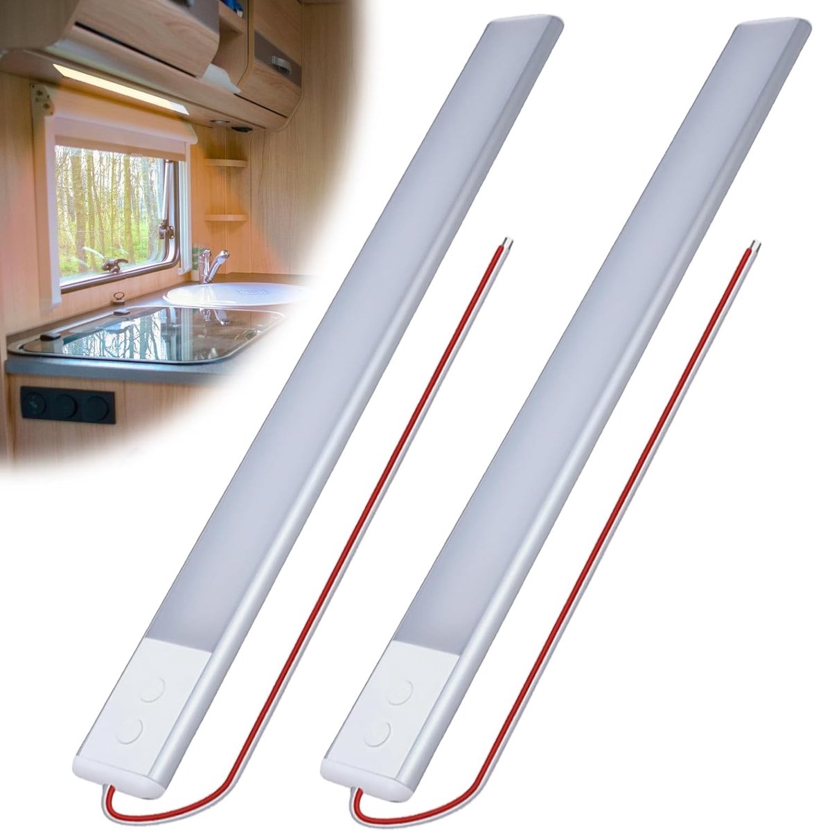 SnelShoppen - 2 x LED Strip 12V - Shiny White Indoor Light Strip met Aan/Uit Schakelaar voor Auto, Caravan, Truck, Boot, Van - 168 LEDs, 10W, Instelba
