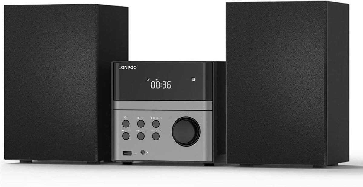 SnelShoppen - Compacte stereo soundbox 30W RMS met CD speler, Bluetooth, FM radio, USB/AUX, hoofdtelefoonuitgang, afstandsbediening - Ideaal voor thui