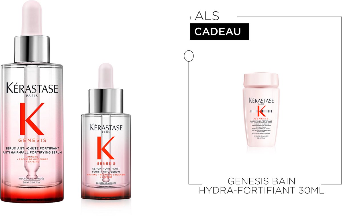 Kérastase Genesis Serum Duo + Cadeau - Serum Anti-Chute Fortifiant 90ml & Travelsize 30ml + Bain Hydra-Fortifiant 30ml Cadeau- Anti-haaruitval serum voor verzwakt haar, gevoelig voor haaruitval