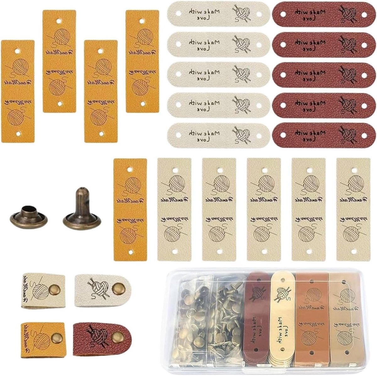 Set van 20 Handgemaakte Leren Labels voor Naai-projecten met Rivets, Persoonlijke Labels voor Kleding, Jeans en Tassen, DIY Creaties en Accessoires