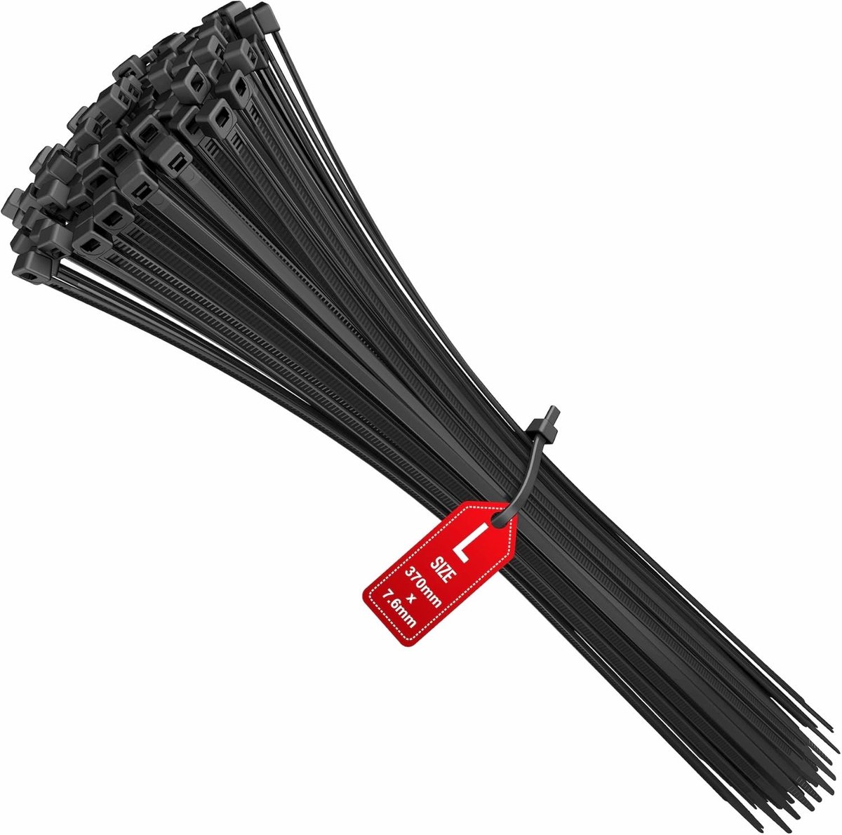 SnelShoppen - Premium Kabelbinders 370mm x 7.6mm Zwart - 100 Stuks Nylon Tie Wraps voor Kabelorganisatie, Tuin, Keuken en Outdoor Gebruik