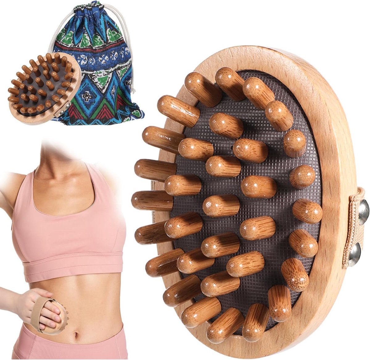 Houten Massagekam - Lymfedrainage Borstel - Lichaamsvorming Ontspanning - Ergonomisch Ontwerp - 11 x 8.2 x 4.5 cm - Bruin