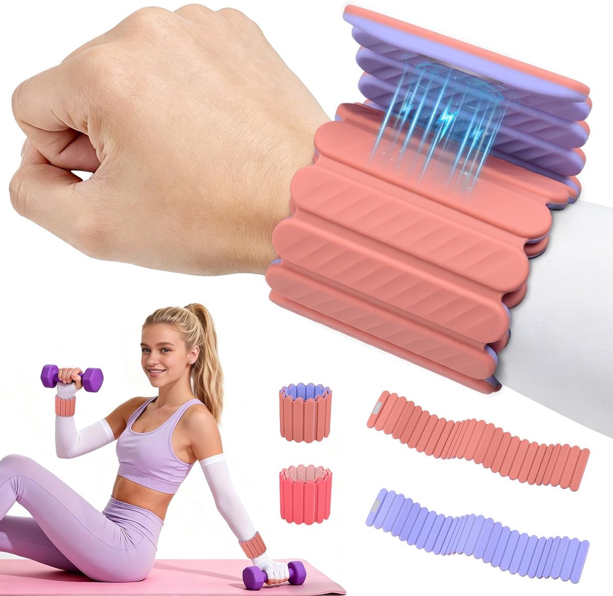 SnelShoppen - Verstelbare Pols- en Enkelgewichten Set van 2 (0.45 kg) met Magnetische Sluiting, Roze en Paars, Perfect voor Thuis Workout, Fitness en