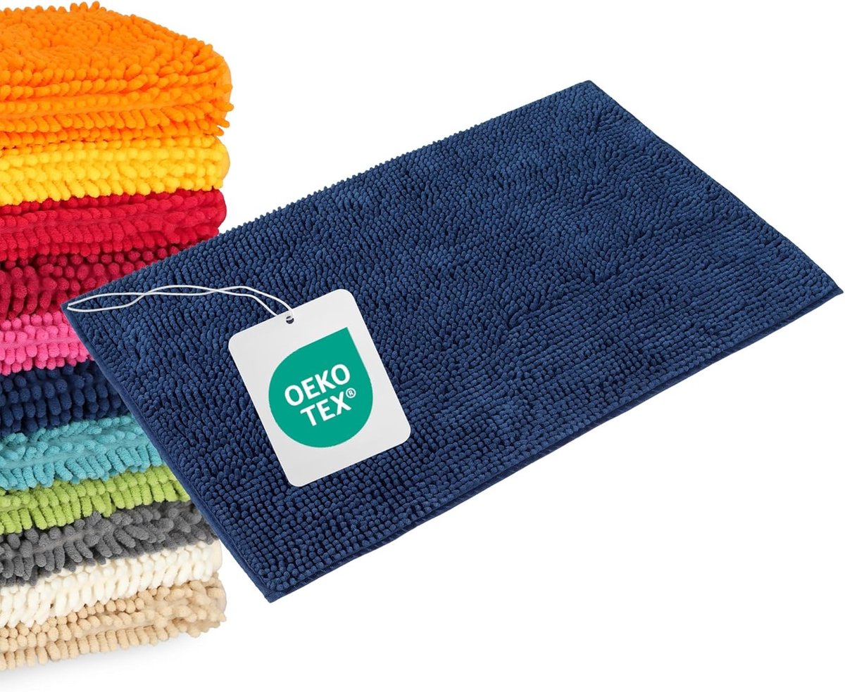 SnelShoppen - Badmat Blauw - Antislip Badkamer Tapijt - Machinewasbaar - Toiletmat 70 x 120 cm - Comfortabel en Modern Design
