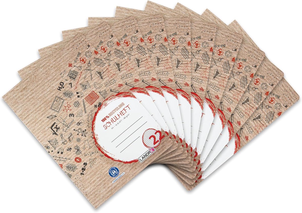 SnelShoppen - School Notebooks A4, 10 Stuks, 16 Vellen, Gerecycled Papier, Gecheckt, Rood, Perfect voor School en Studie