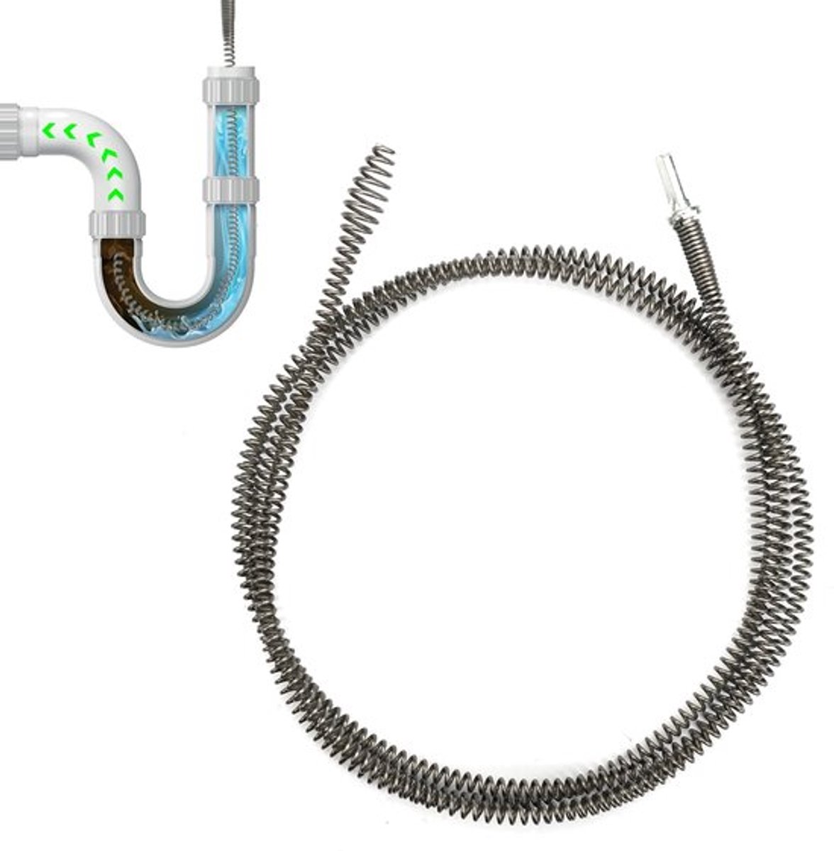 Dailygoods - Pijpreiniger spiraal - Buisreinigingsspiraal 3 meter - Roestvrij staal - Afvoerreiniger - Geschikt voor toilet - Duurzaam en effectief