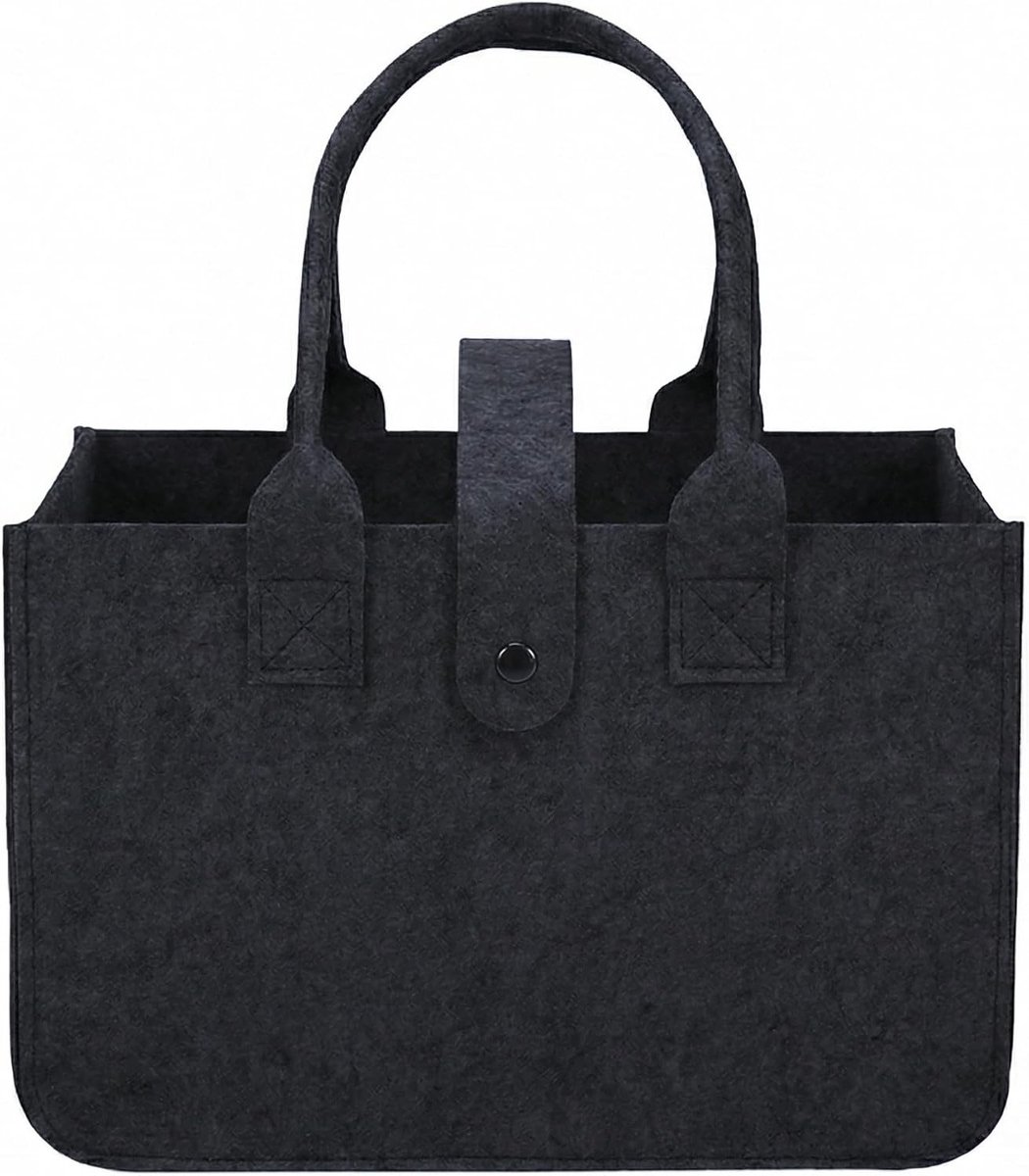 Opvouwbare vilten boodschappentas met handvat, zwart, ideaal voor winkelen, opslag en picknick, 30 x 20 x 18 cm