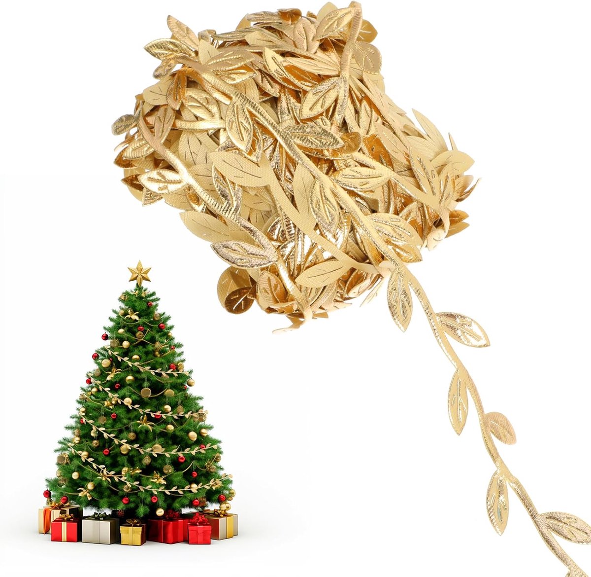 SnelShoppen - 40m Bladeren Stripes Cadeaulint - Gouden Decoratieve Ribbons voor Bruiloften, DIY Creaties en Feestelijke Versieringen - Luxe Kunstplant