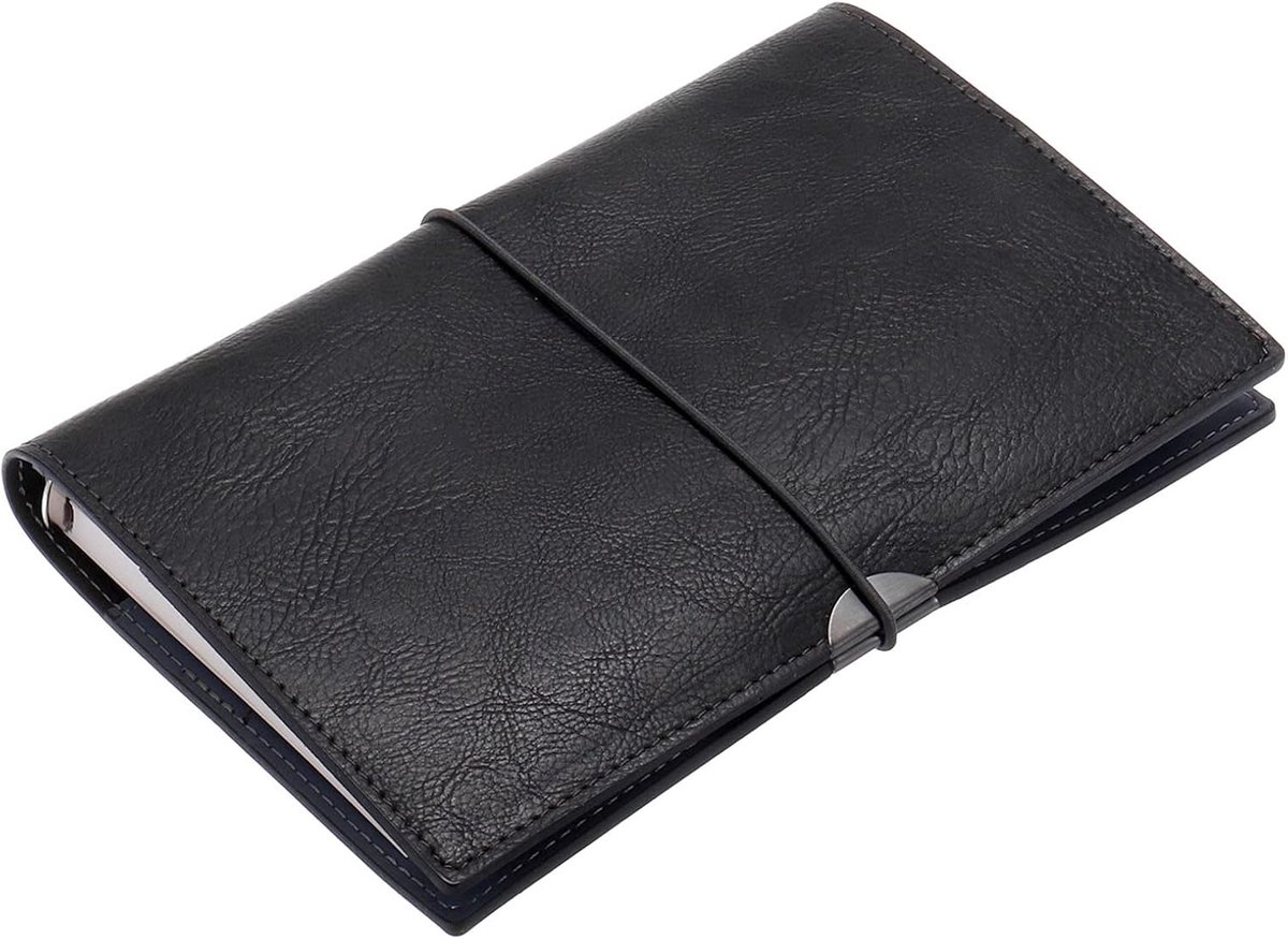 SnelShoppen - A6 PU Lederen Notitieboek - Herbruikbare Persoonlijke Planner - Gelijnd Journal Notebooks - 100 Vellen - Zwart - Perfect voor Kantoor en