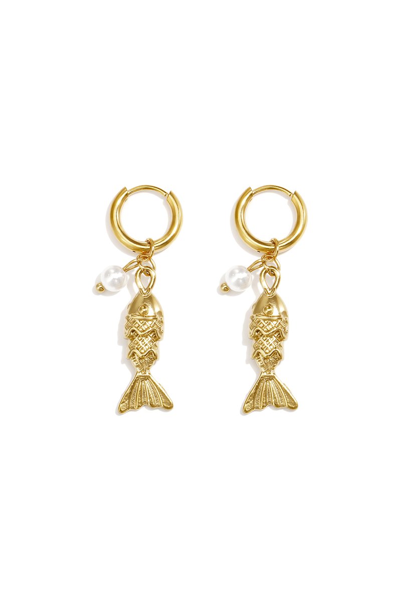 Vis Oorbellen met Parel – Premium Stainless Steel – Goud – 3,8 cm - Dames oorbellen - Oorbellen voor kinderen - Vis oorbellen - Nikkel vrij - Cadeau voor dames - Dames sieraden - Dames oorbellen