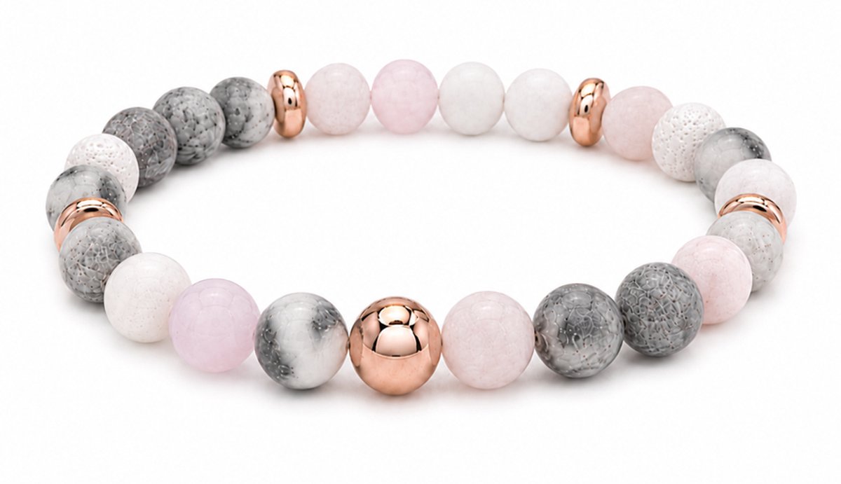 Sophie Siero® Kralen Armband Dames Roségoud 8mm – Natuurstenen & Kristallen Armband – Verstelbare Dames Armband – Luxe Minimalistische Sieraden – Inclusief Cadeauverpakking