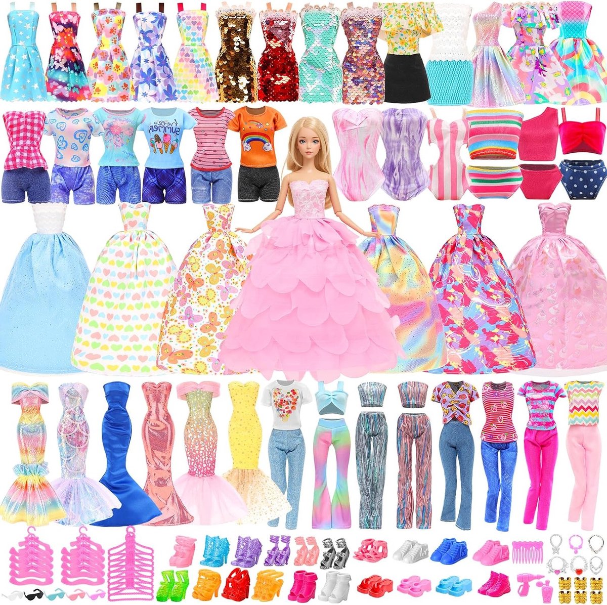 80-delige poppenoutfit set van 11,5 inch (30 cm) met trouwjurken, modekleding, accessoires en schoenen