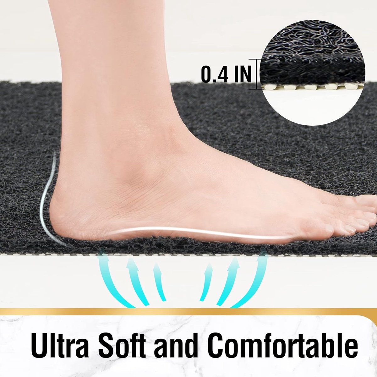 SnelShoppen - Douchemat antislip 60 x 60 cm met afvoer, zachte pvc-luffa, sneldrogend, zwart voor badkamer, douche en sauna