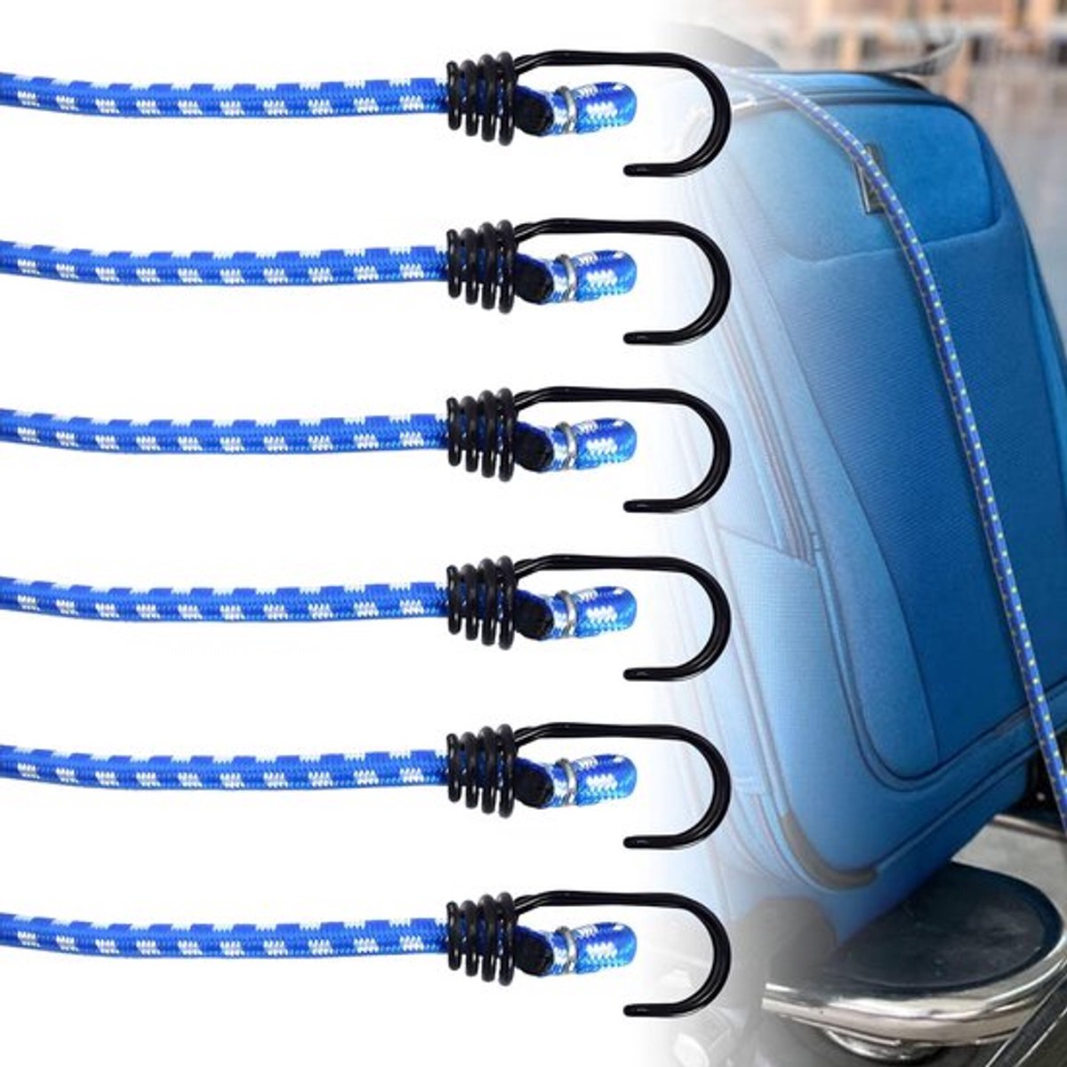 Spanrubber 40 cm - 6 Stuks - Duurzaam - Robuuste Spanner - Universale Rubberband - Hoge Treksterkte - Sterke Haken - Elastische Band