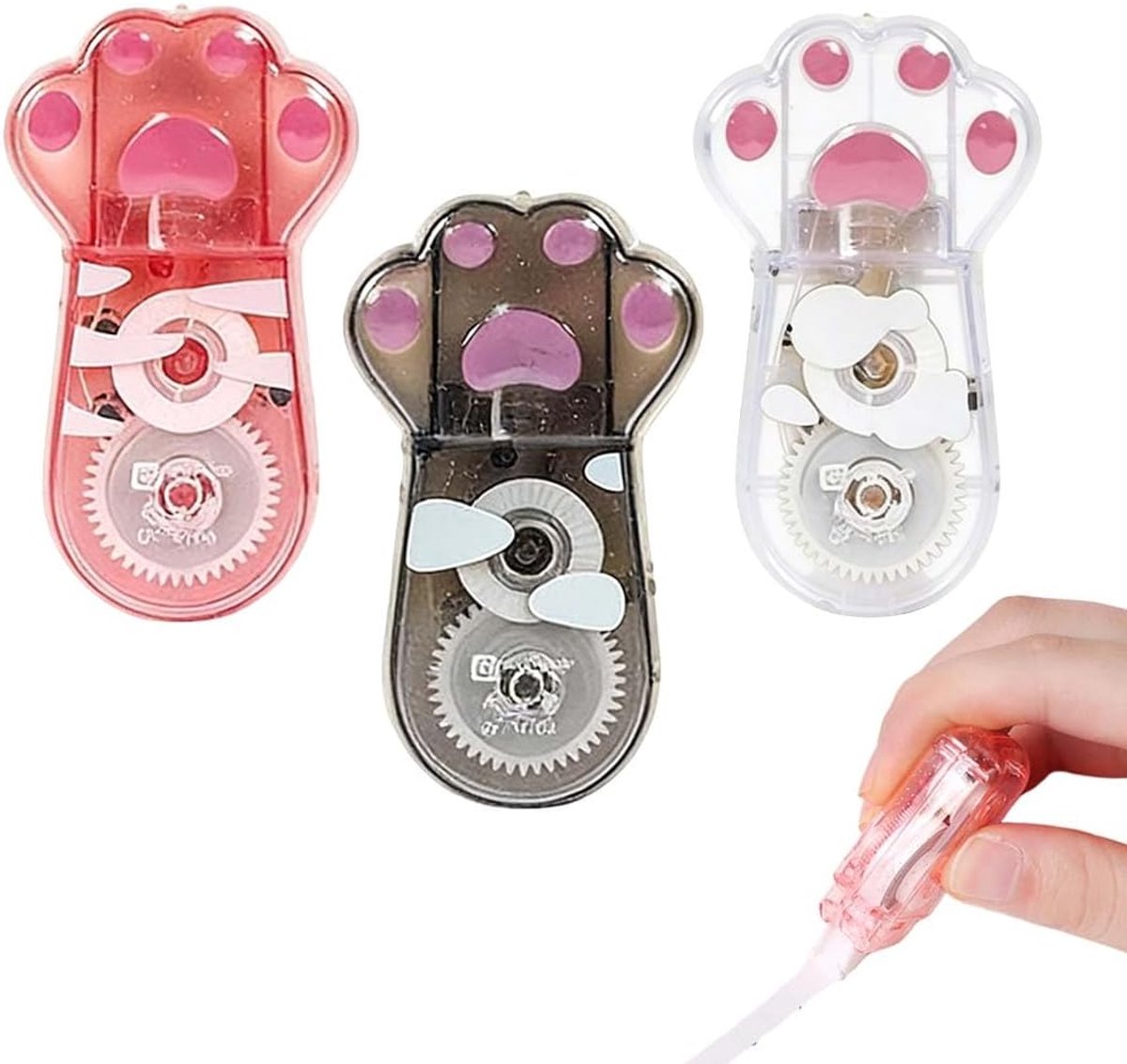 SnelShoppen - Set van 3 Katten Poot Correctietape, 5 mm Mini Correctierollen, Kleurige Correctietape met Kattenpatroon voor School, Kantoor en Creatie