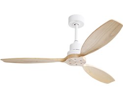 HAUSS SPOLE Plafondventilator – 132 cm – 6 Snelheden Met Afstandsbediening – Metaal En Hout – Wit – Zonder Verlichting