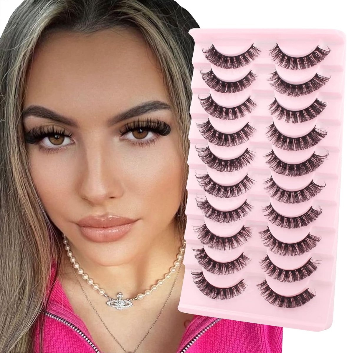 SnelShoppen - False Eyelashes Russian Volume 3D Wimpers - 10 Paar Natuurlijke, Fluffy, D-Curl, Herbruikbare, Handgemaakte Nepwimpers voor Dramatische