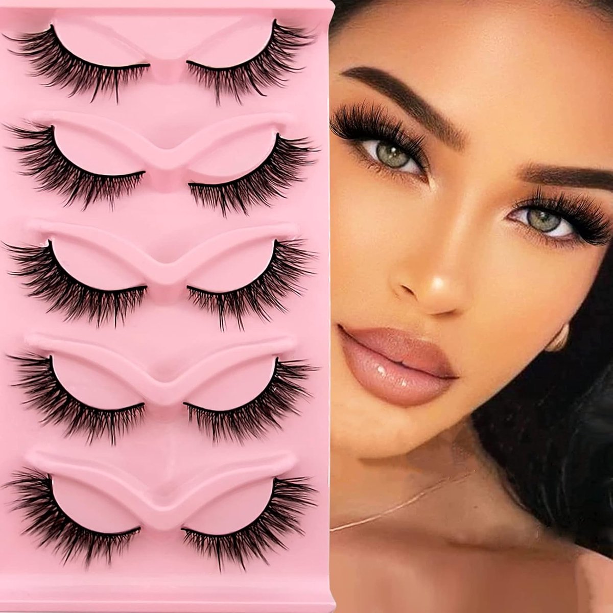 SnelShoppen - 3D False Eyelashes, Cat Eye & Fox Eye Look, Natuurlijke Kunstwimpers, 5 Pairs Herbruikbaar, Licht Faux Mink, Perfect voor Feest en Dagel