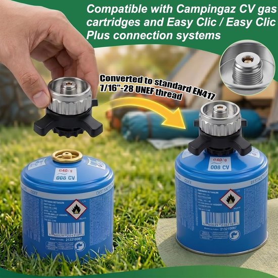 SnelShoppen - Gaspatronen Adapter voor Campingaz CV naar EN417 Schroefventiel - Messing Snelsluiting voor Kamperen en Wandelen van Snelshoppen — afbeelding 5