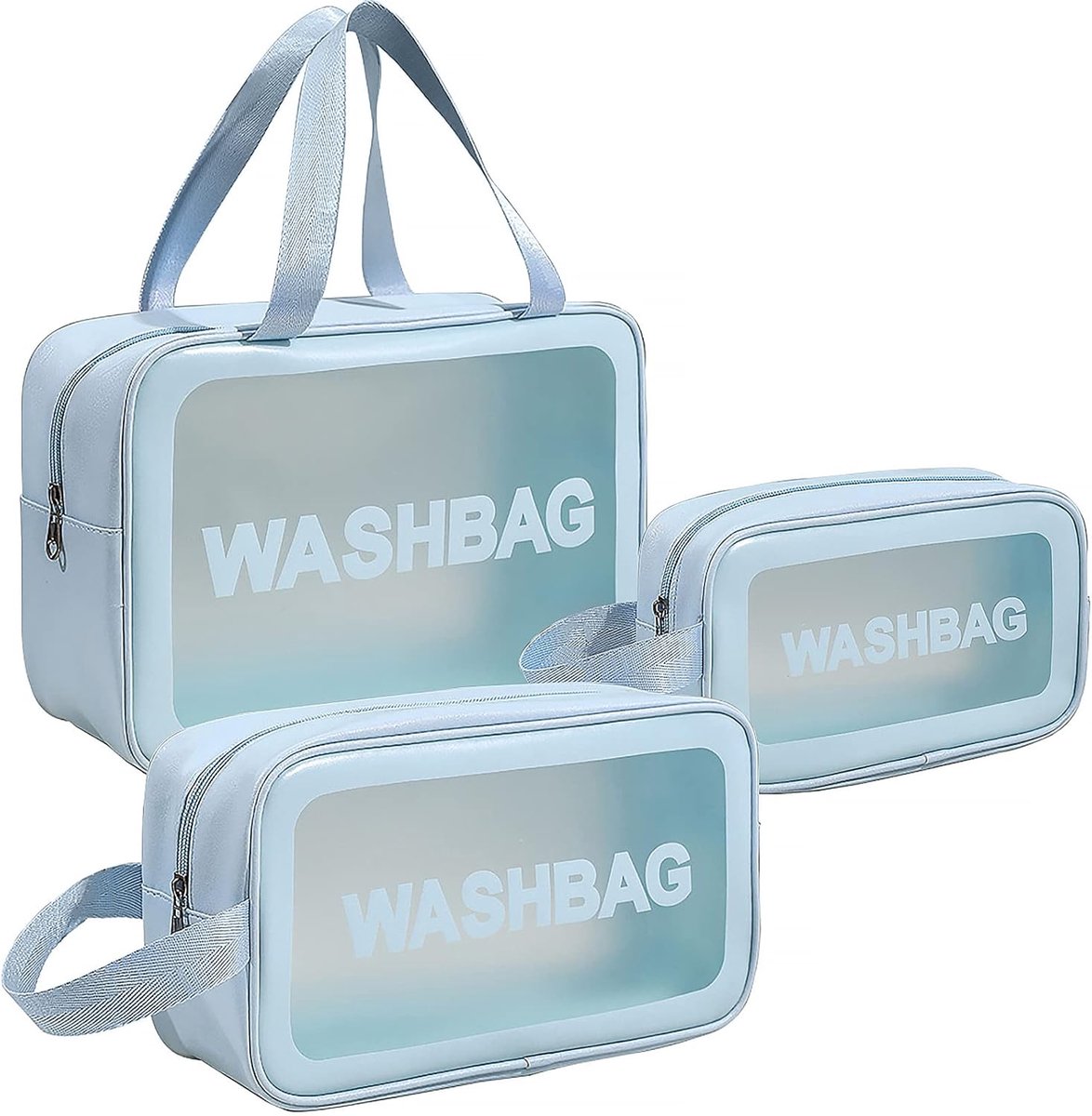 SnelShoppen - Transparante Cosmetica Tas Set voor Vrouwen, Waterdicht, 3 Stuks, Blauw, Minimalistisch, Make-up Tassen voor Reizen, Toilettas, Organise