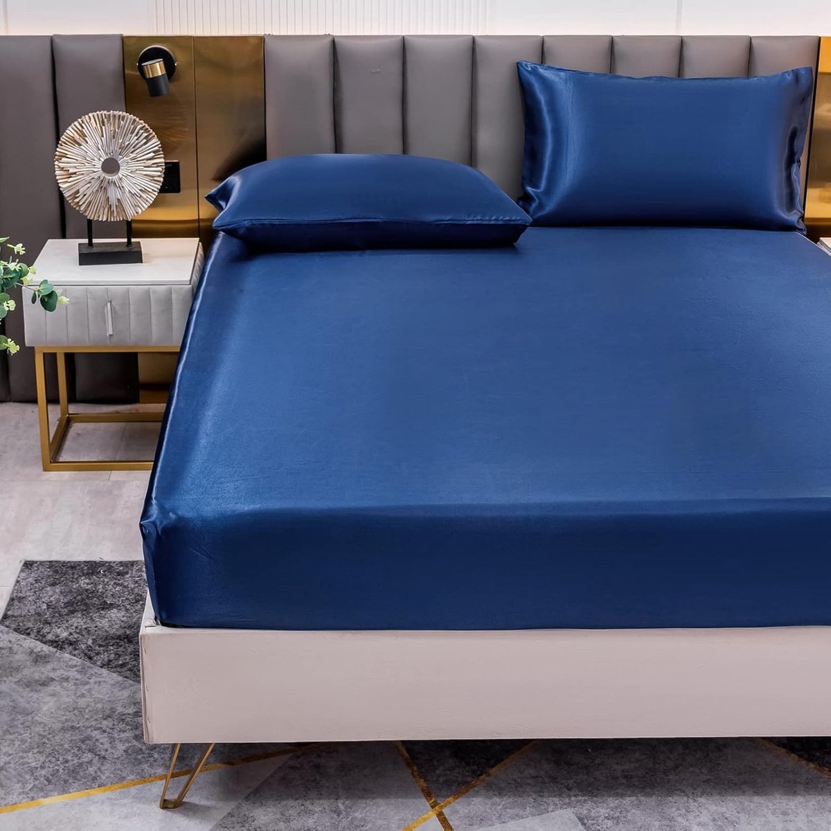 SnelShoppen - Fitted Sheet 160 x 200 cm Navy Blauw - Satijnen Hoeslaken voor Matras tot 30 cm Hoog, Donkerblauw, Ademend en Kreukvrij, Perfect voor Sl