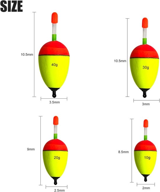 SnelShoppen - 8-16 Stuks Multifunctionele Hengel Float - Wit, Zwart, Rood, Geel - EVA Schuim Vissers Float - Hoogwaardige Kwaliteit - 10g, 20g, 30g, 4 van Snelshoppen — afbeelding 3