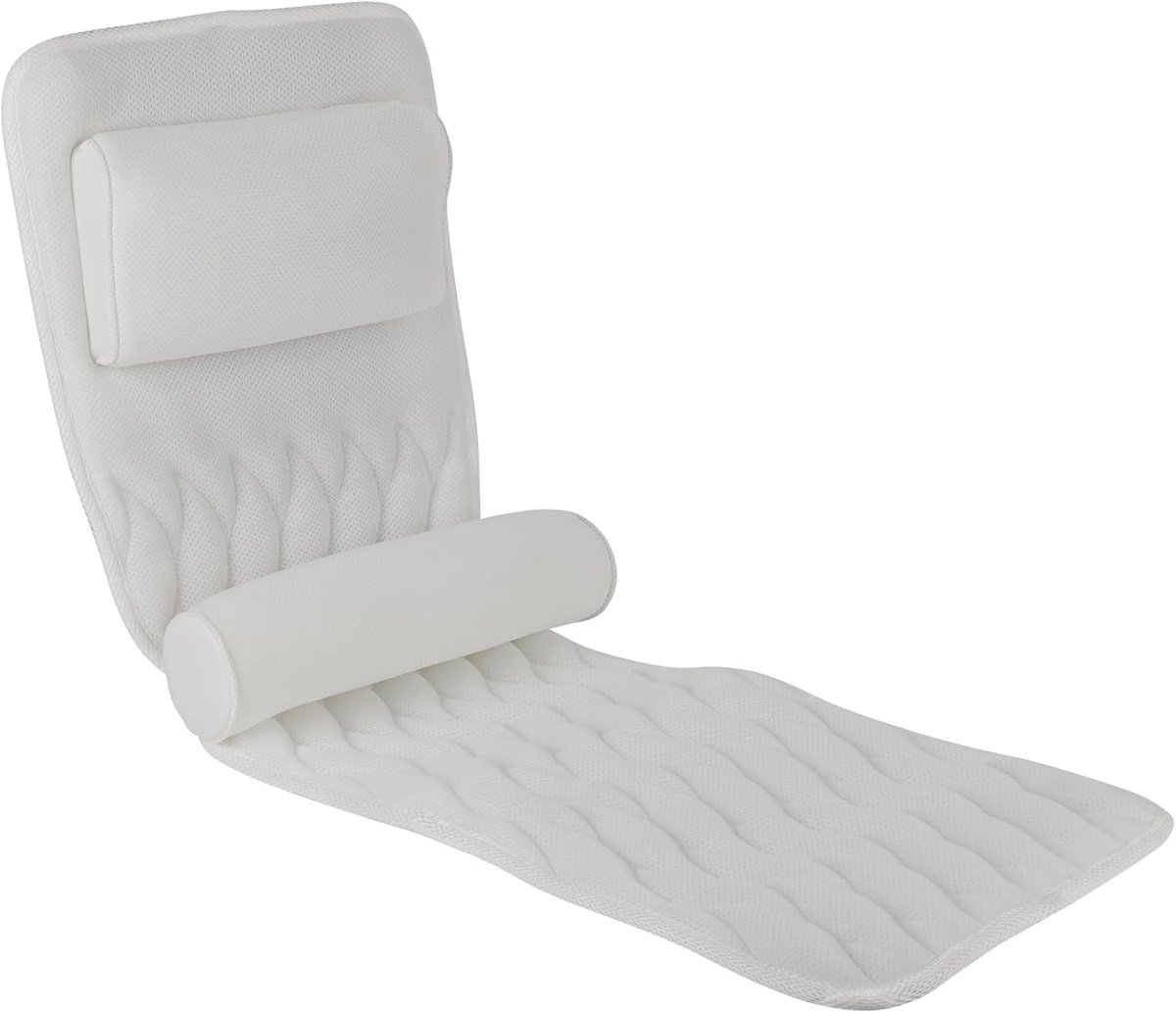 SnelShoppen - Full Body Badkussen met Hoofdkussen en Zuignappen, 3D Lucht Mesh Badmat, Ademend en Sneldrogend, Whirlpool Mat voor Badkuip, 125 x 40 cm