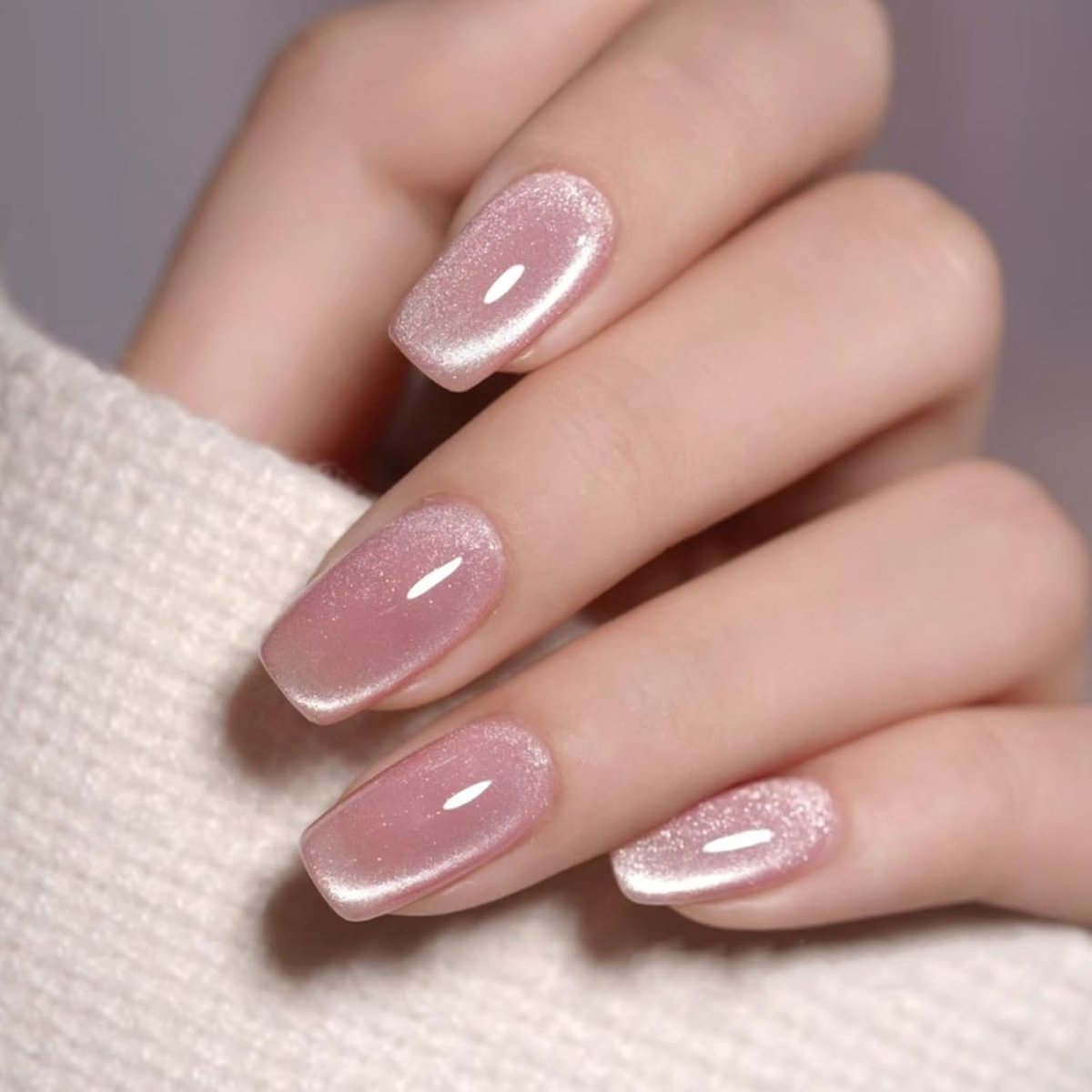 SnelShoppen - 24pcs Franse Tip Valse Nagels, Roze Kat Oog Press-on Nagels Korte Vierkante, Glitter Effen Kleur Nepnagels met Lijmstickers, Schattige N