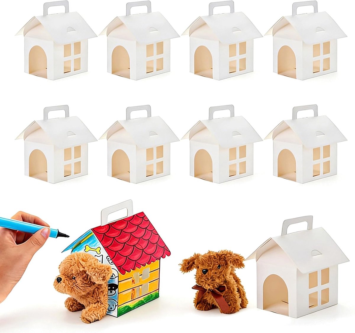 SnelShoppen - Schattige lege cadeauboxen in huisvorm met deur en handvat - Vouwbare witte geschenkdozen voor feest, kinderen, DIY, en meer - 10 stuks