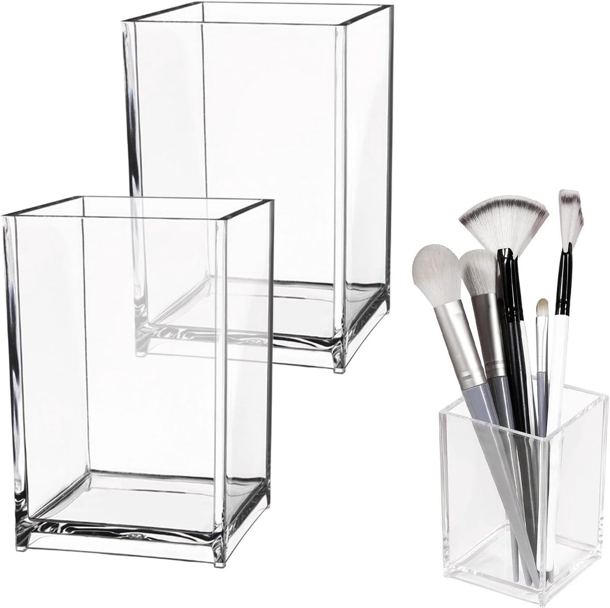 SnelShoppen - 2 stuks acryl pennenhouders, transparante potloodhouder, bureau-organizer, make-upkwasthouder, pennenorganizer voor kantoor, school, thu