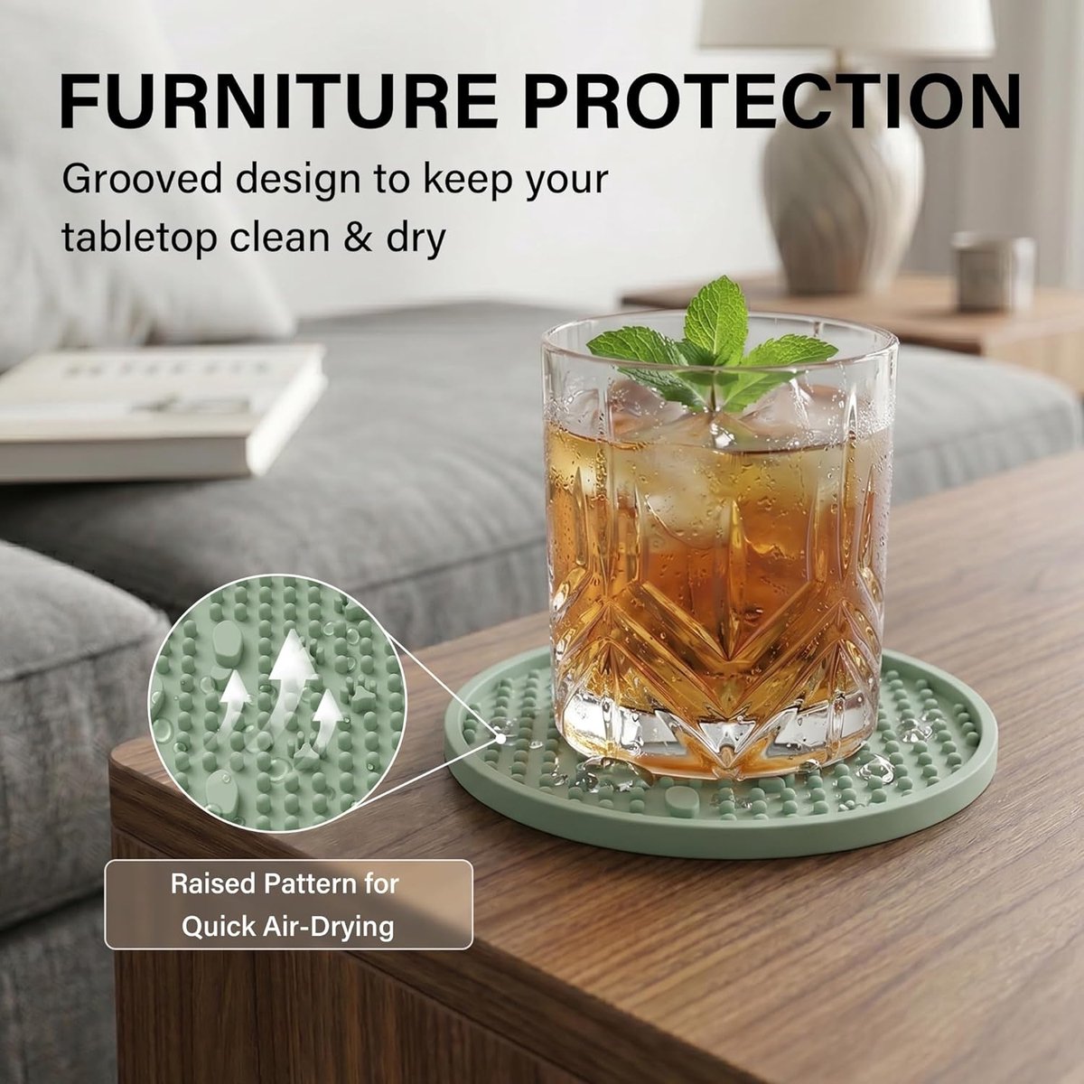 SnelShoppen - Drink Coasters 4 Pack - Sage Green Silicone Onderzetters met Schattige Dierenpoot - Non-Slip en Non Stick voor Tafelbescherming en Inter