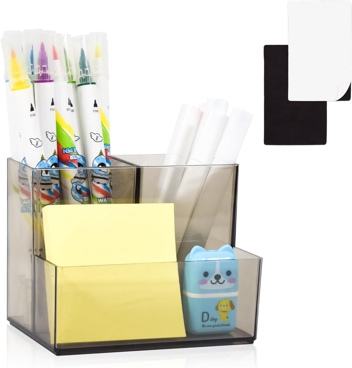 SnelShoppen - Acryl Penhouder Desk Organizer, Makeup Borstels Houder, 3 Compartimenten, Duidelijk, Grijs, Compact, Perfect voor Kantoor en Creatieve R