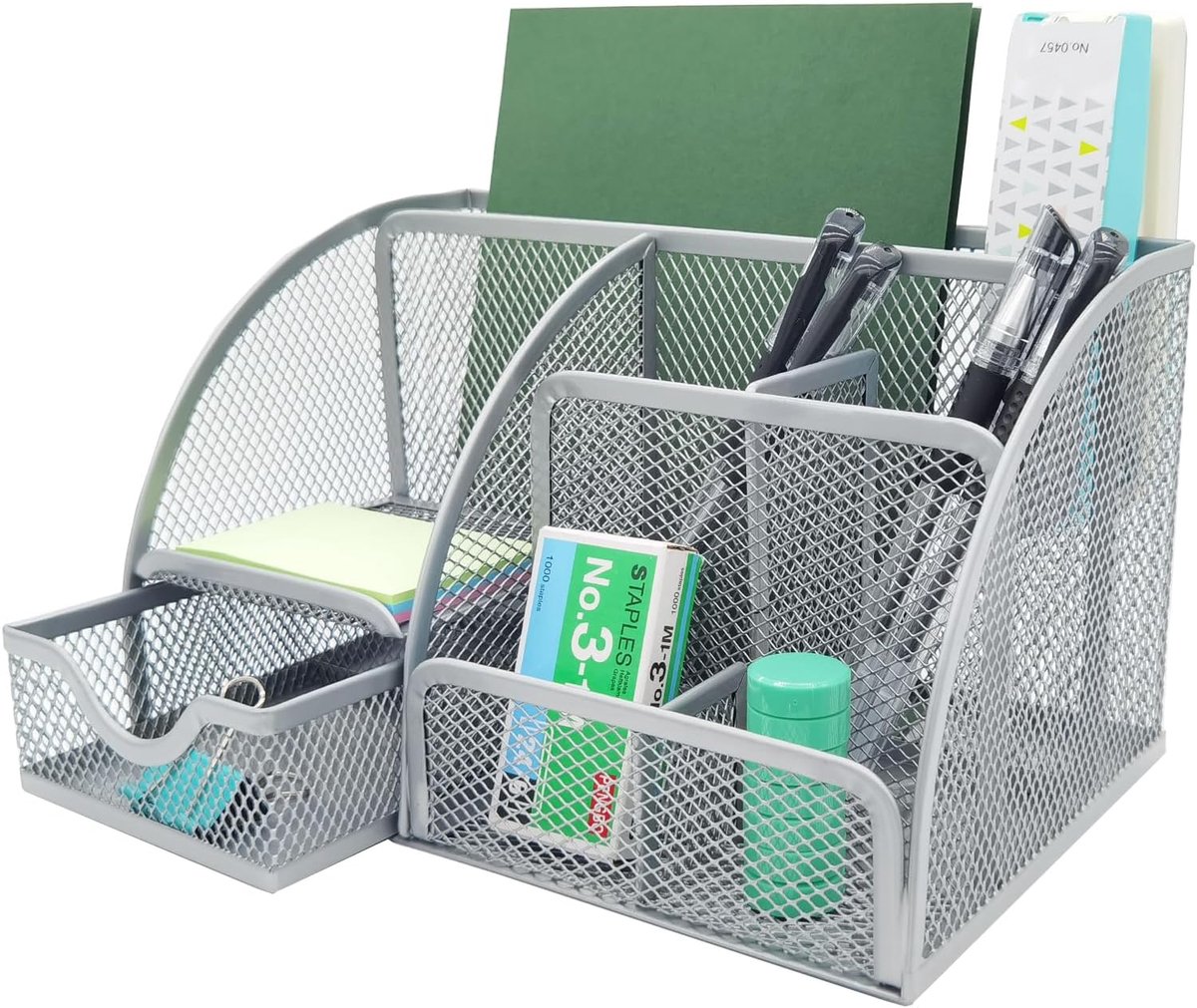 SnelShoppen - Desk Organiser, Penhouder, Bureau Organizer, Metalen Multifunctionele Penhouder, Zilver, Duurzaam, Rustproof, Ideaal voor Kantoor en Thu